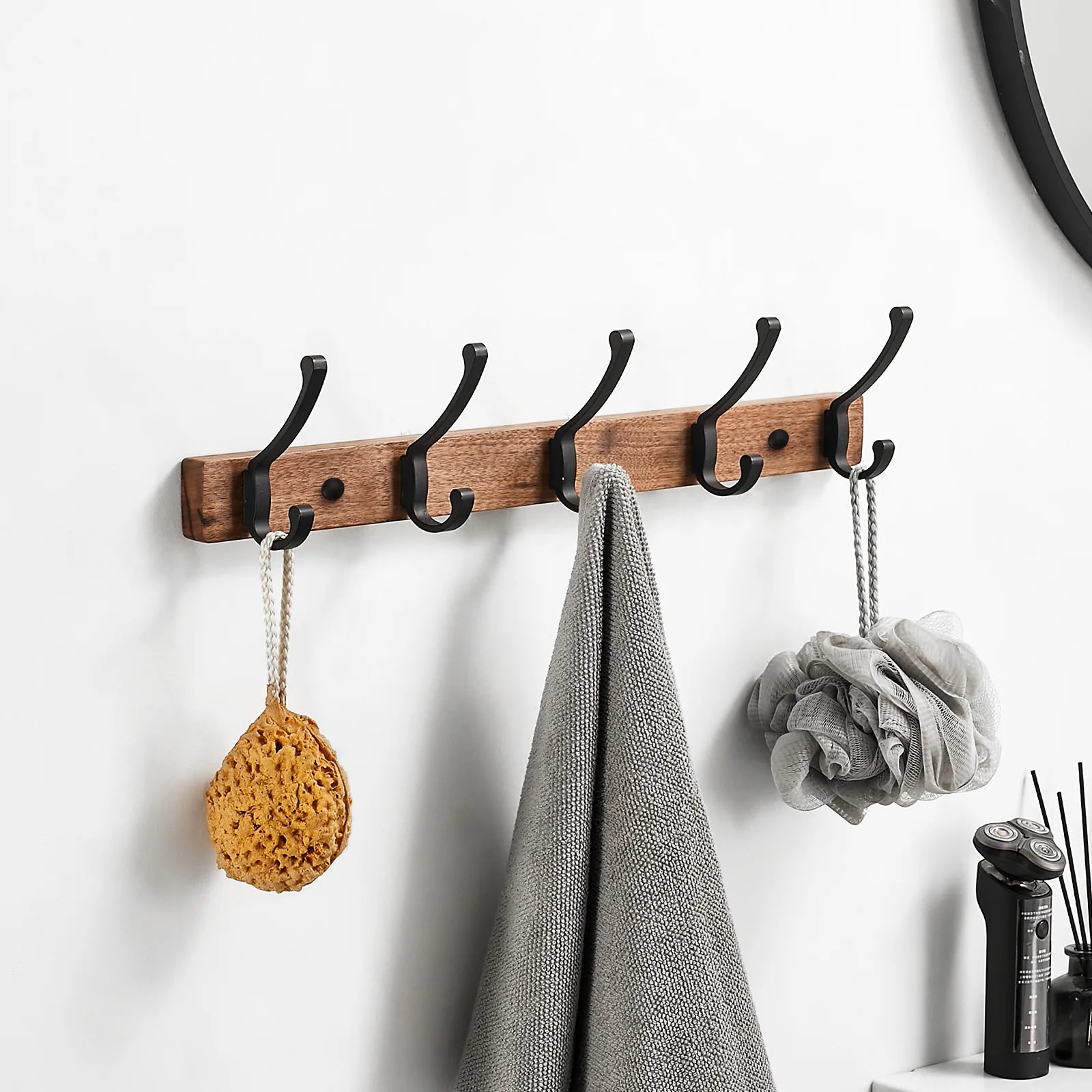 B.Guldens Black Wood Wall Hook Towel Rack