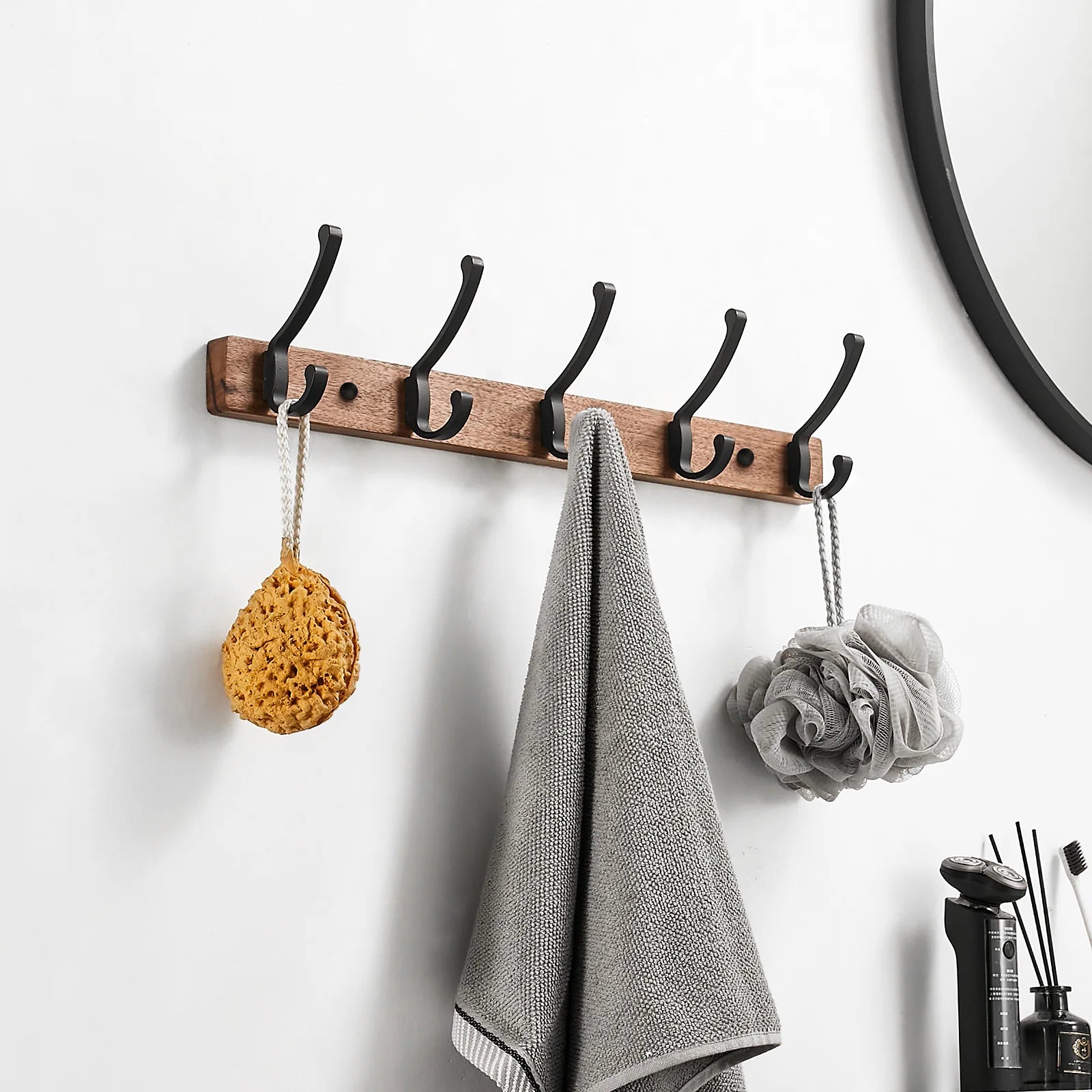 B.Guldens Black Wood Wall Hook Towel Rack