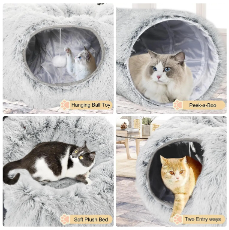 PurrParadise - 2-In-1 Round Cat Bed And Tunnel Toy