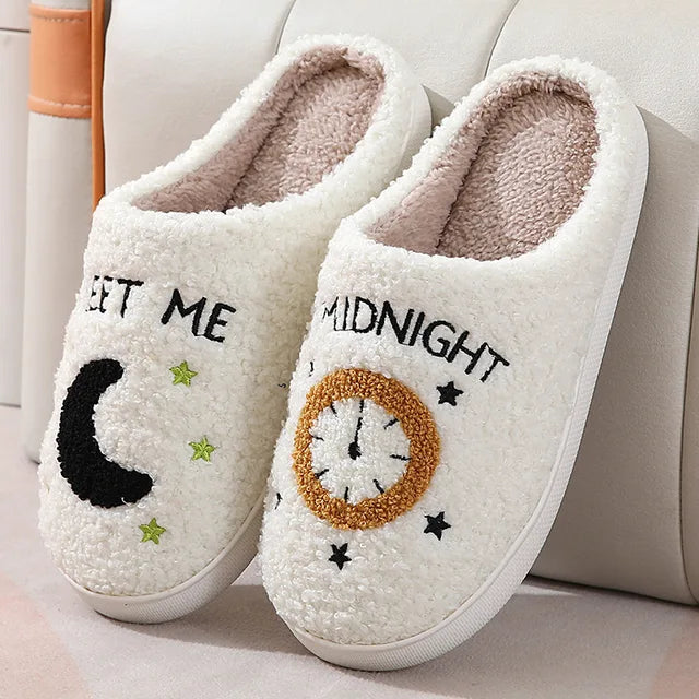 Women Fluffy House Slippers Women Men Lovely Cartoon Christmas Indoor House Slides Shoes Cozy Couples Plush Cotton Flat Shoes