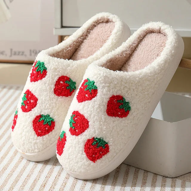 Women Fluffy House Slippers Women Men Lovely Cartoon Christmas Indoor House Slides Shoes Cozy Couples Plush Cotton Flat Shoes