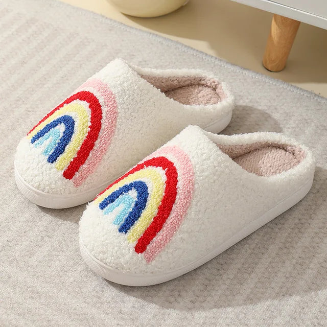 Women Fluffy House Slippers Women Men Lovely Cartoon Christmas Indoor House Slides Shoes Cozy Couples Plush Cotton Flat Shoes