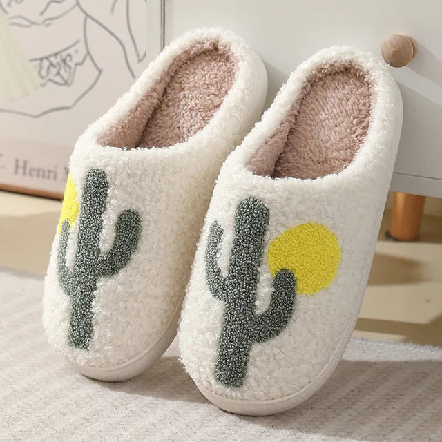 Women Fluffy House Slippers Women Men Lovely Cartoon Christmas Indoor House Slides Shoes Cozy Couples Plush Cotton Flat Shoes