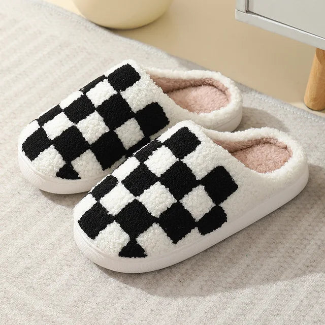 Women Fluffy House Slippers Women Men Lovely Cartoon Christmas Indoor House Slides Shoes Cozy Couples Plush Cotton Flat Shoes