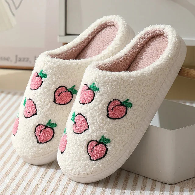 Women Fluffy House Slippers Women Men Lovely Cartoon Christmas Indoor House Slides Shoes Cozy Couples Plush Cotton Flat Shoes