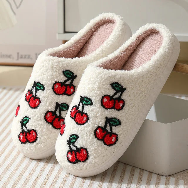 Women Fluffy House Slippers Women Men Lovely Cartoon Christmas Indoor House Slides Shoes Cozy Couples Plush Cotton Flat Shoes