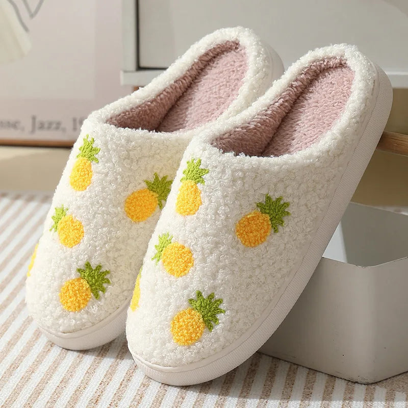 Women Fluffy House Slippers Women Men Lovely Cartoon Christmas Indoor House Slides Shoes Cozy Couples Plush Cotton Flat Shoes