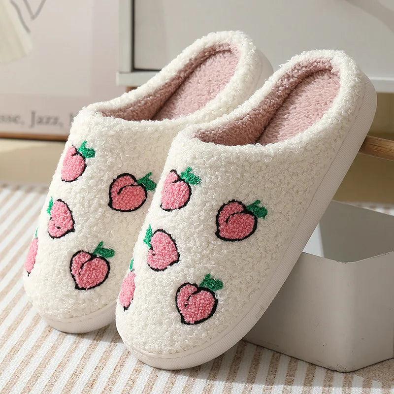 Women Fluffy House Slippers Women Men Lovely Cartoon Christmas Indoor House Slides Shoes Cozy Couples Plush Cotton Flat Shoes