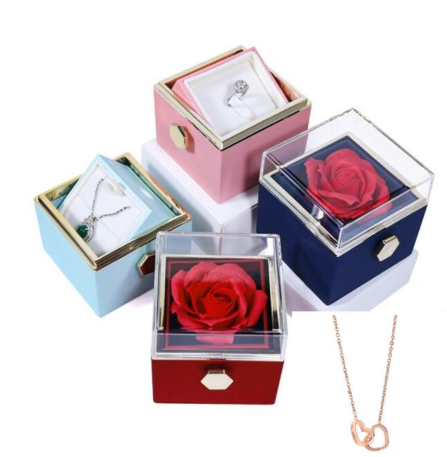 RosaSpin - Eternally Preserved Rotating Rose Box - W/ Engraved Heart Necklace