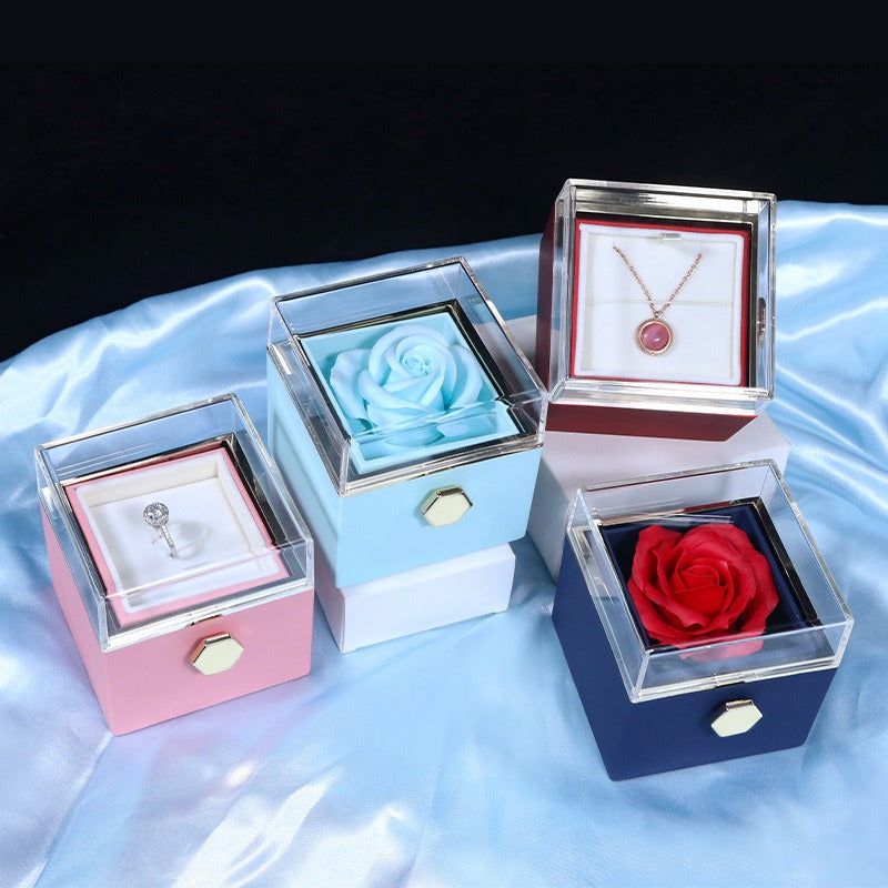 RosaSpin - Eternally Preserved Rotating Rose Box - W/ Engraved Heart Necklace