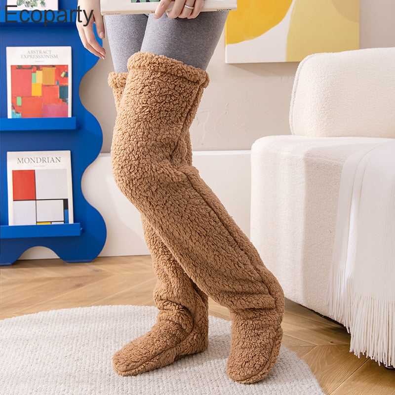 FuzzFluff- Over The Knee Fuzzy Sock Plush Slippers